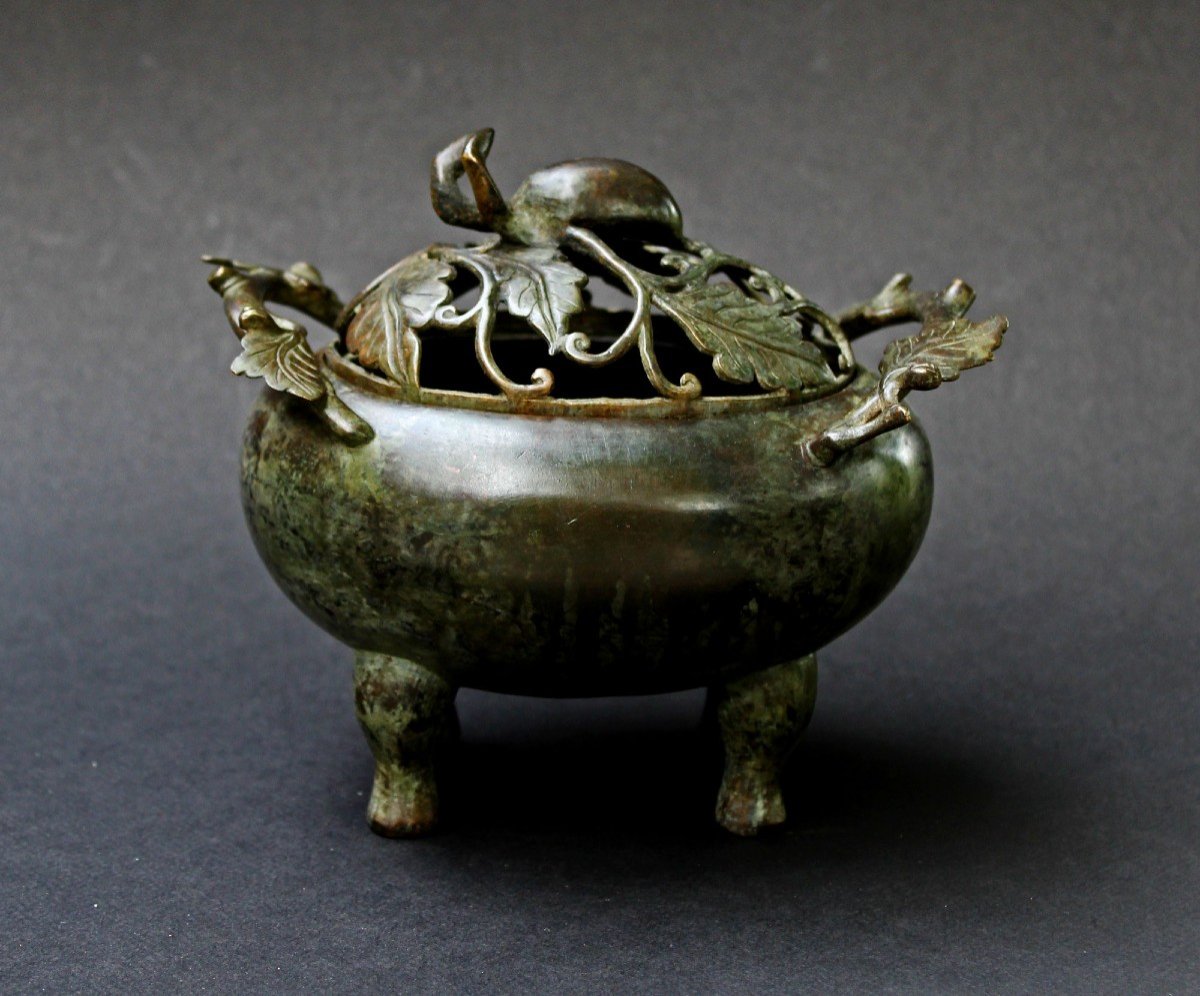 Antique Chinese Bronze Incense Burner, China, 19th Century.-photo-2