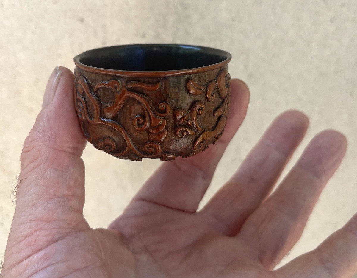 Exceptional Antique Chinese Carved Bamboo Libation Cup Kangxi -photo-4