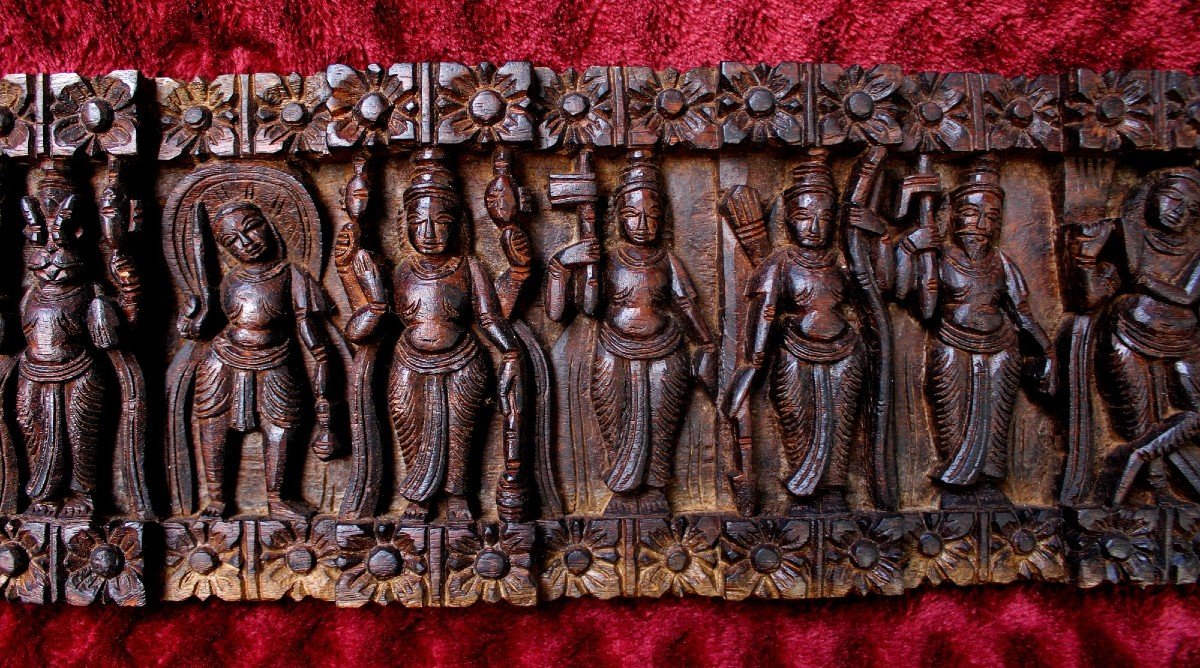 Antique Hindu Carved Wood Temple Wall Sculpture, Dashavatara Vishnu-photo-3