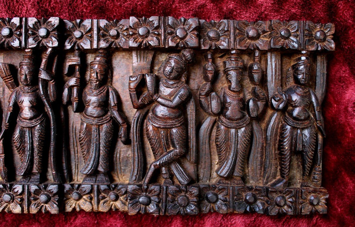 Antique Hindu Carved Wood Temple Wall Sculpture, Dashavatara Vishnu-photo-4