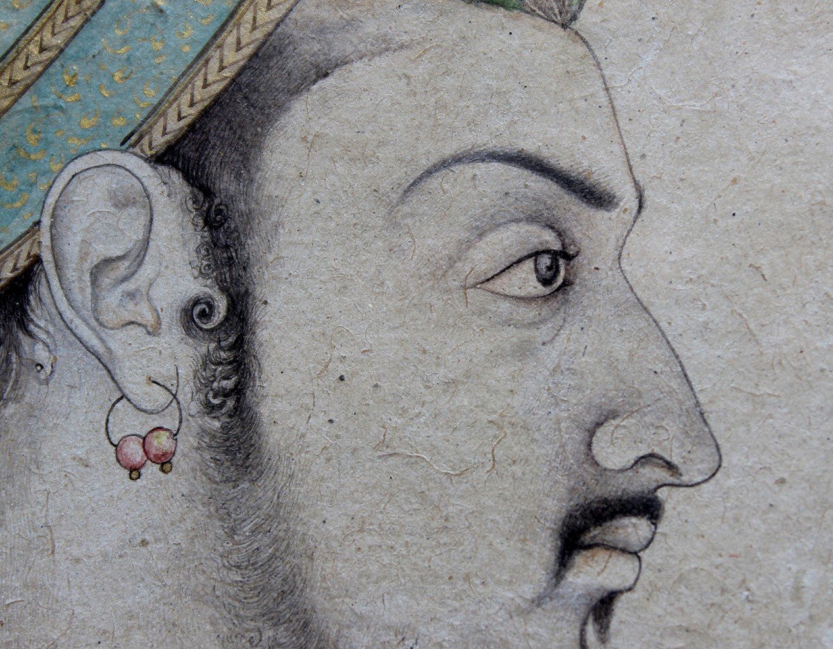 Indian Mughal Style Miniature Portrait Of Shah Jehan Signed-photo-4