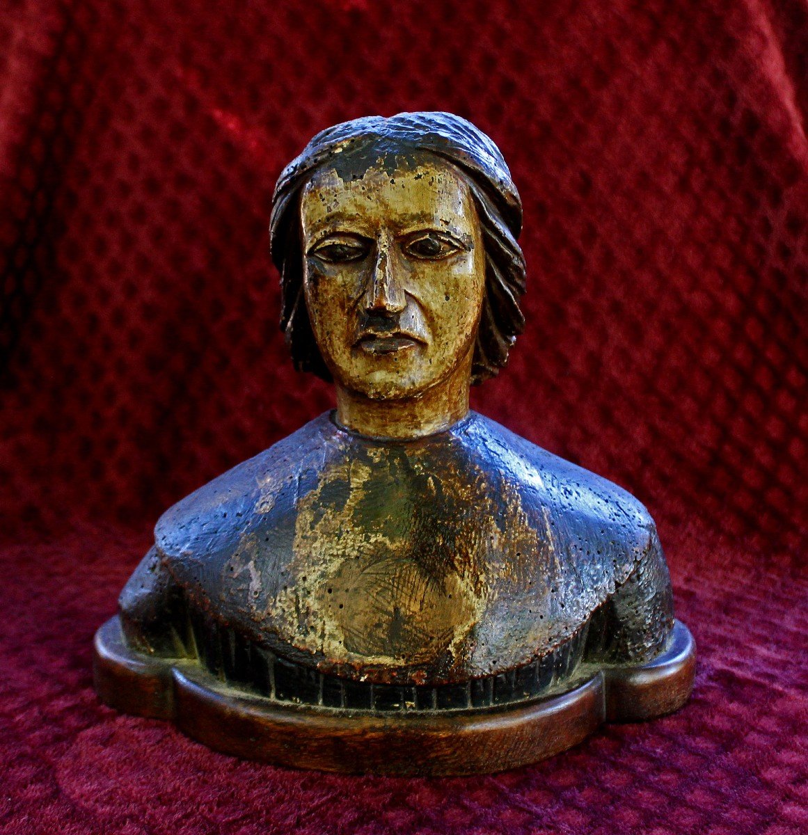 Renaissance Carved Wooden Bust 15th - 16th Century Sculpture -photo-2