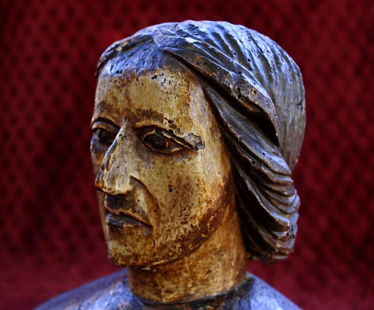 Renaissance Carved Wooden Bust 15th - 16th Century Sculpture -photo-1