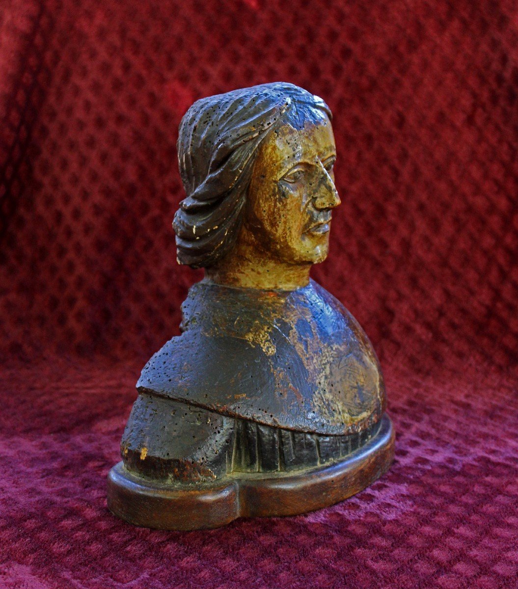 Renaissance Carved Wooden Bust 15th - 16th Century Sculpture -photo-3