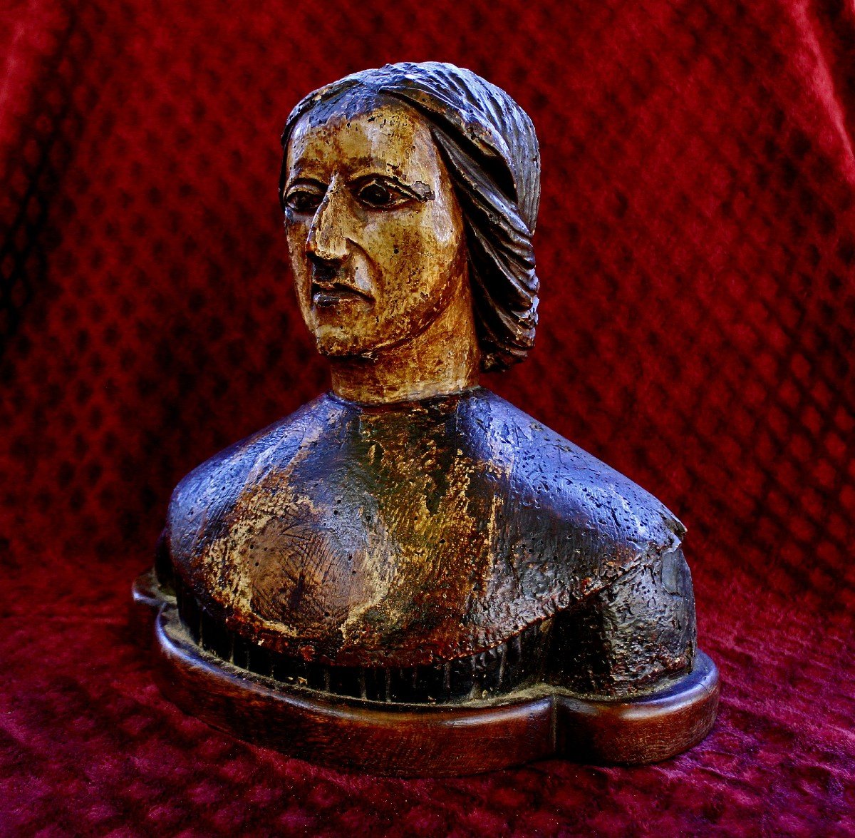 Renaissance Carved Wooden Bust 15th - 16th Century Sculpture 