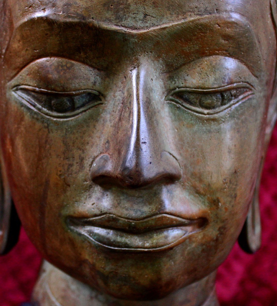 Very Large Antique Bronze Buddha Head Thailand Thai Interior Design-photo-3