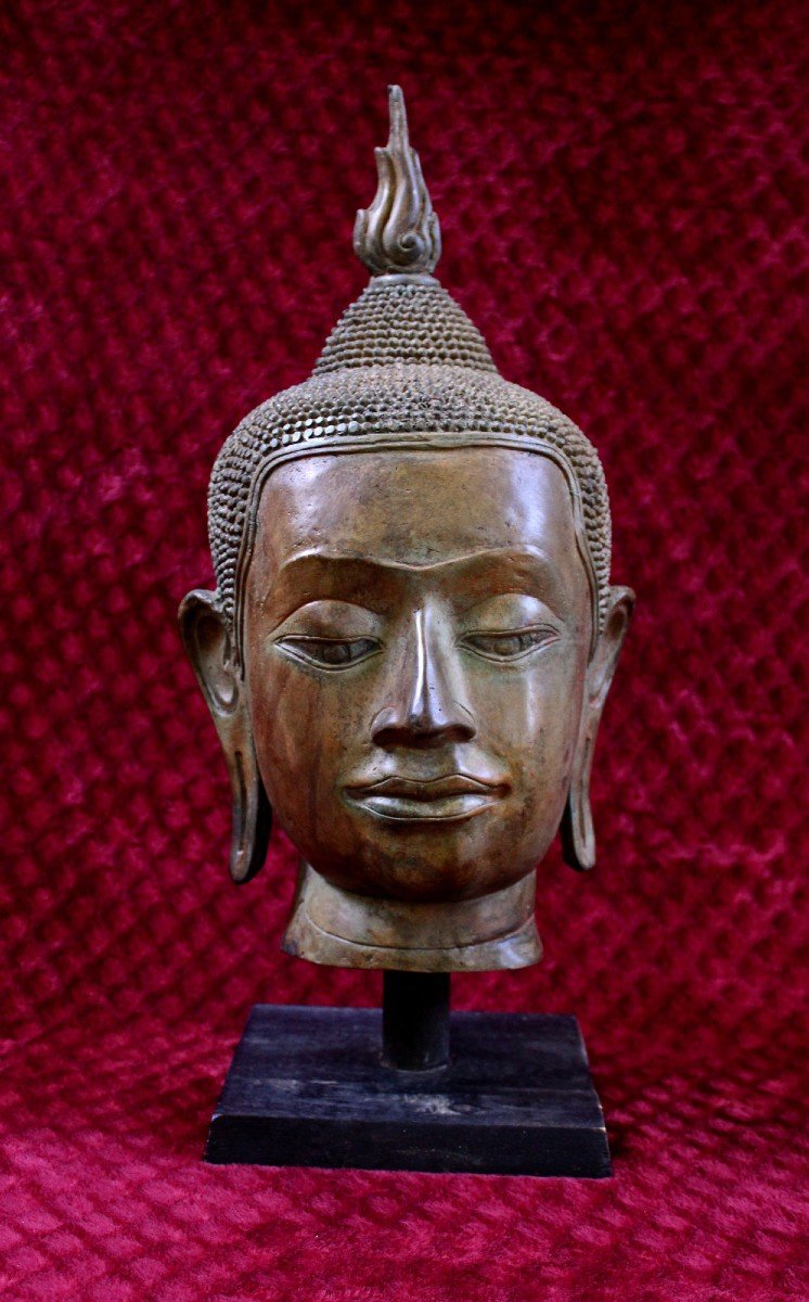 Very Large Antique Bronze Buddha Head Thailand Thai Interior Design