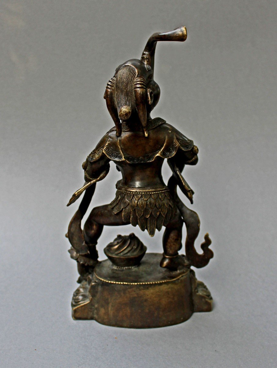 Rare Tibetan Bronze Sculpture Makaramukha Dakini Buddhist Female-photo-3