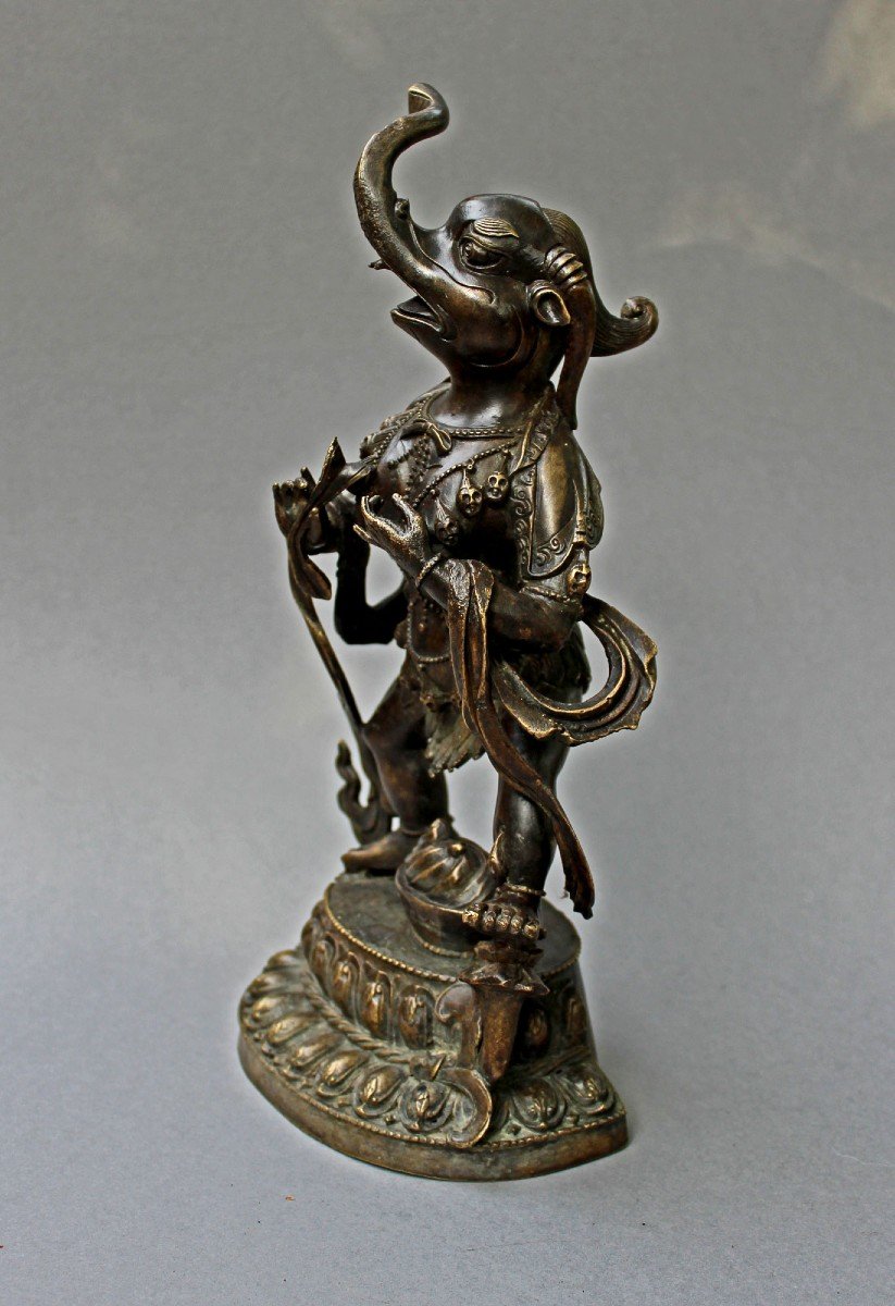 Rare Tibetan Bronze Sculpture Makaramukha Dakini Buddhist Female