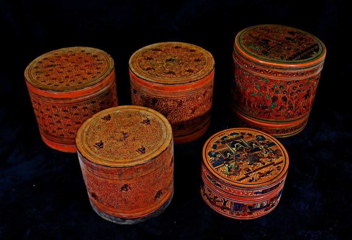 Collection Of Antique  Burmese Lacquer Ware. Betel. 11 Pce. Burma-photo-2