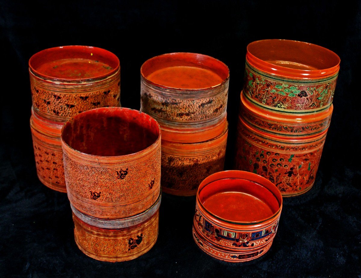 Collection Of Antique  Burmese Lacquer Ware. Betel. 11 Pce. Burma-photo-3