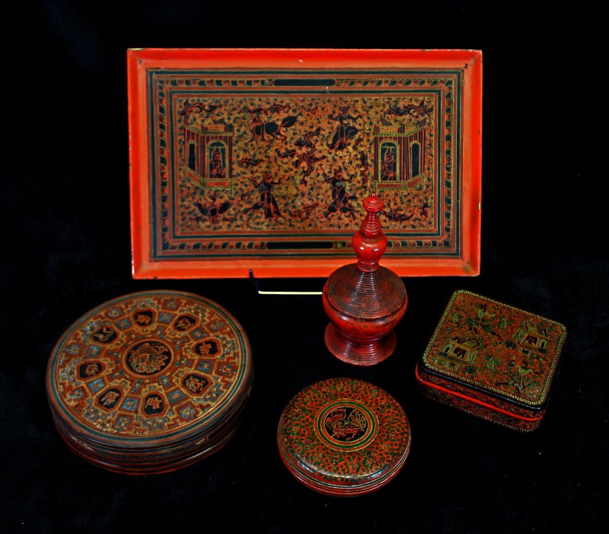 Collection Of Antique  Burmese Lacquer Ware. Betel. 11 Pce. Burma-photo-2