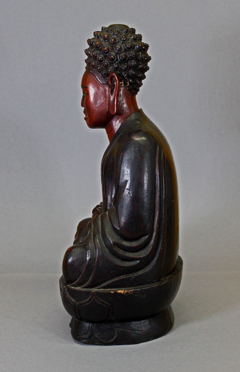 Large Lacquered Wooden Meditation  Buddha Statue Vietnam - Nguyen Dynasty Vietnamese-photo-3