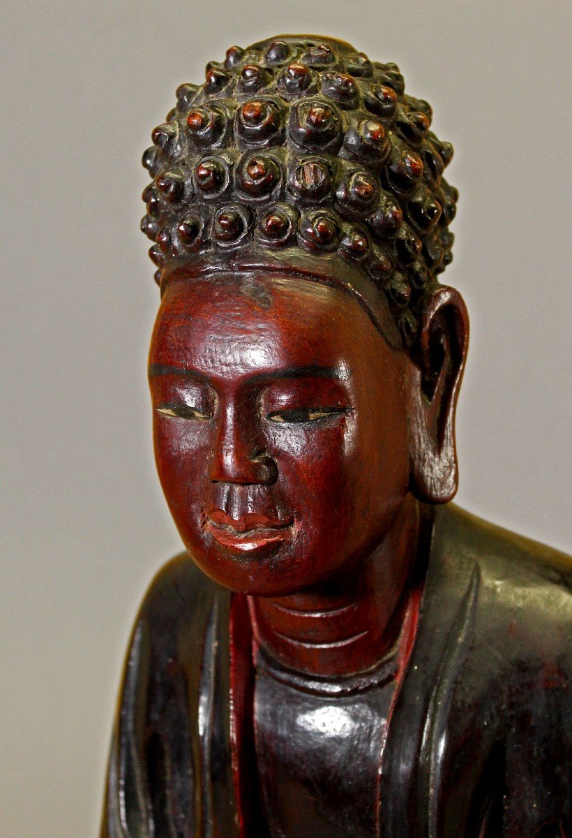 Large Lacquered Wooden Meditation  Buddha Statue Vietnam - Nguyen Dynasty Vietnamese-photo-4