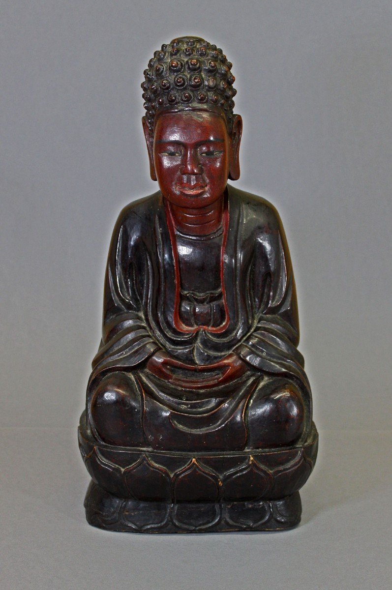 Large Lacquered Wooden Meditation  Buddha Statue Vietnam - Nguyen Dynasty Vietnamese