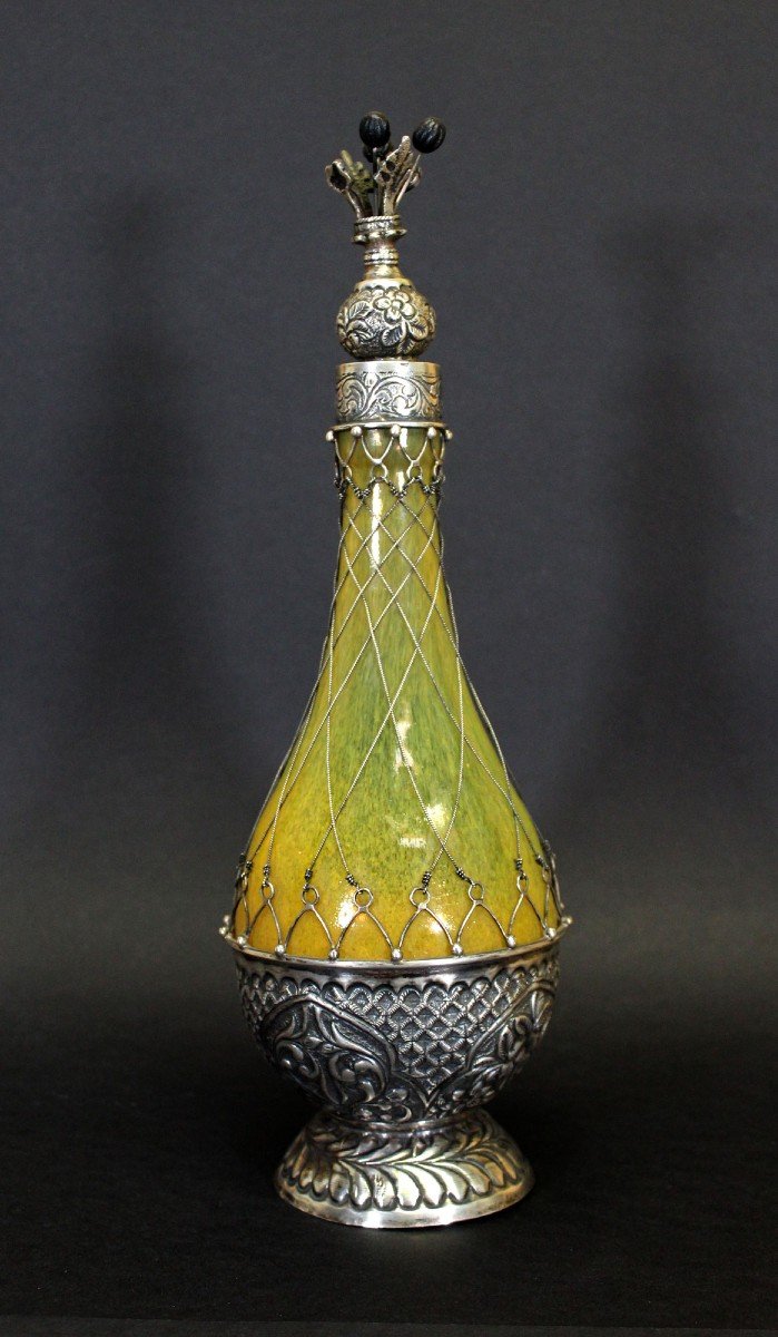 Carafe Antique En Verre Avec Monture En Argent Islamique Moyen-orient-photo-2