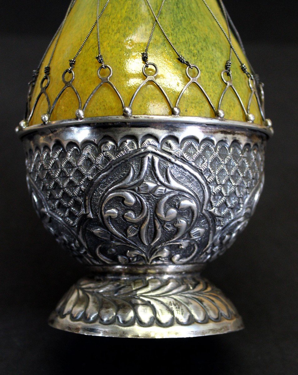 Carafe Antique En Verre Avec Monture En Argent Islamique Moyen-orient-photo-4