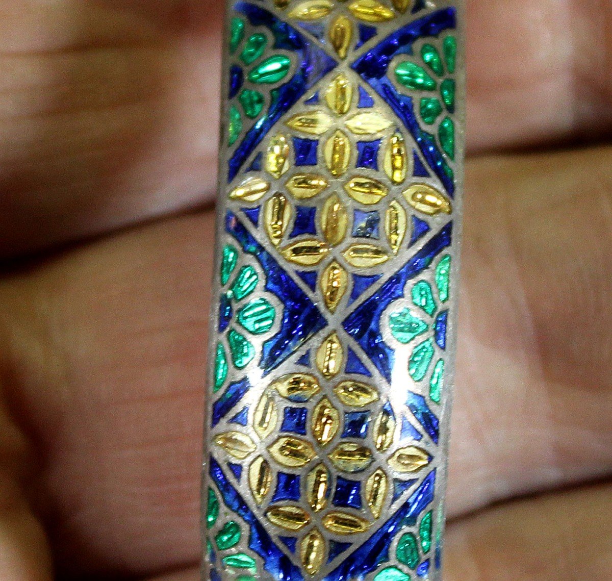 Bracelet Jonc Ancien En Argent Et émail Cloisonné Du Cachemire-photo-4