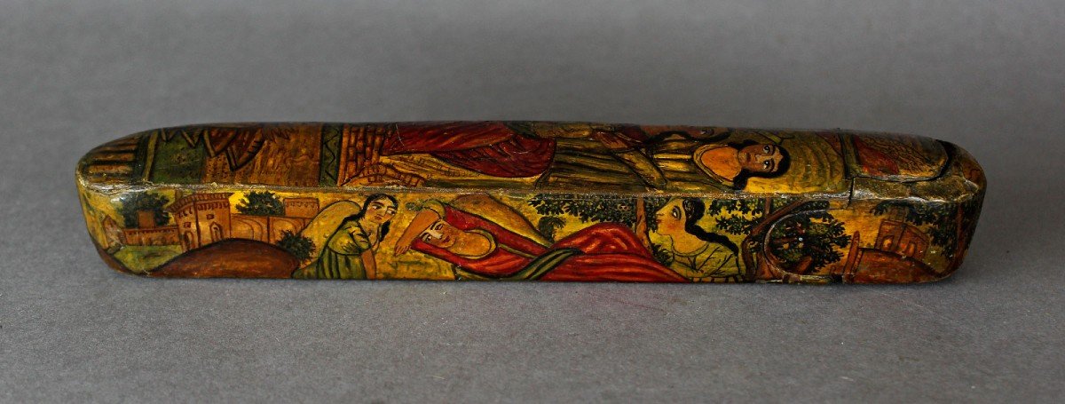 Antique Persian Qalamadan Papier Mache Painted Qajar Pen Box-photo-2