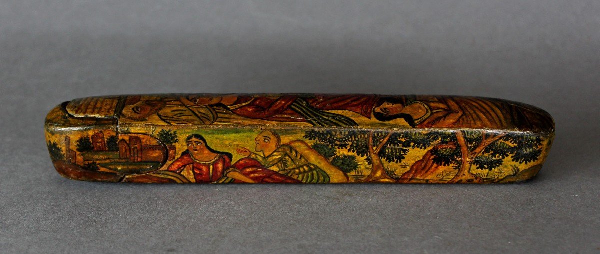 Antique Persian Qalamadan Papier Mache Painted Qajar Pen Box-photo-3