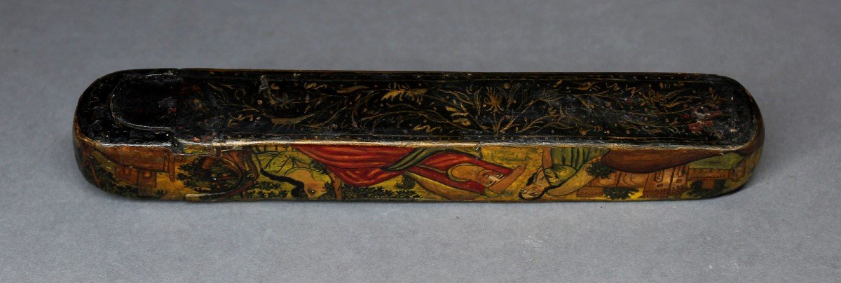 Antique Persian Qalamadan Papier Mache Painted Qajar Pen Box-photo-1