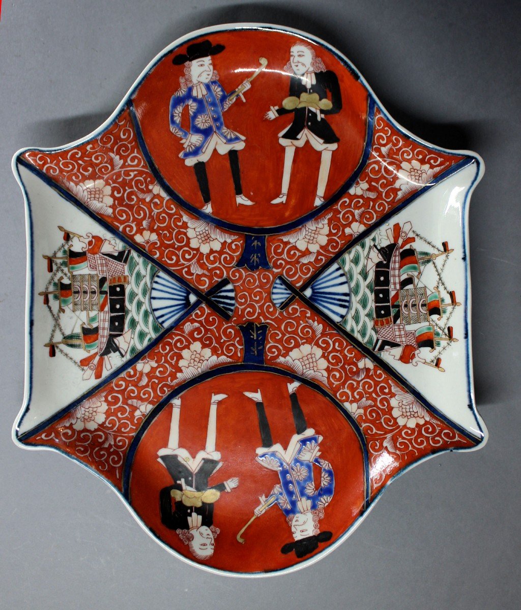 Porcelaine Japonaise Imari Antique navires noirs Nanban Hollandais  portugais 5 Pièces.-photo-4