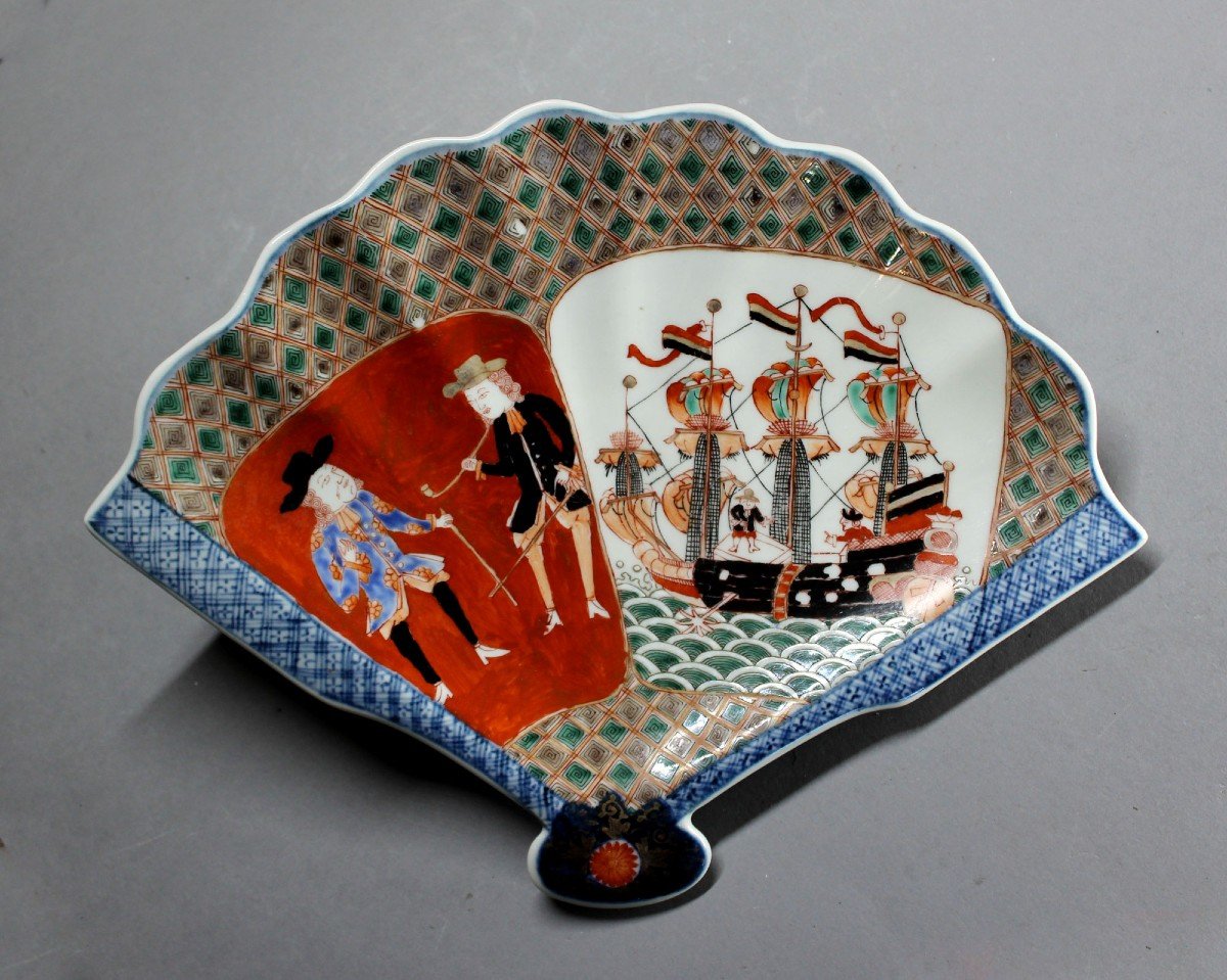 Japanese Porcelain Imari Antique Black Ships Nanban Dutch Portuguese 5 Pieces.-photo-1