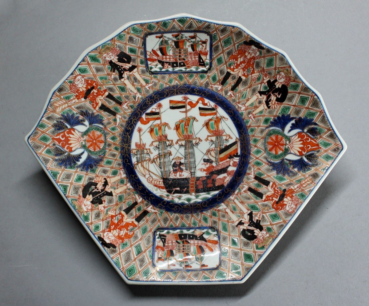 Porcelaine Japonaise Imari Antique navires noirs Nanban Hollandais  portugais 5 Pièces.-photo-3