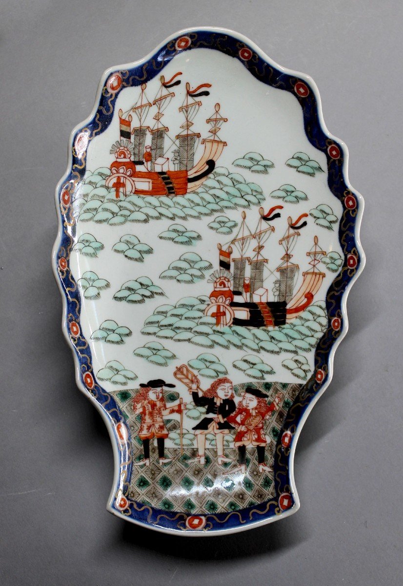 Japanese Porcelain Imari Antique Black Ships Nanban Dutch Portuguese 5 Pieces.-photo-4