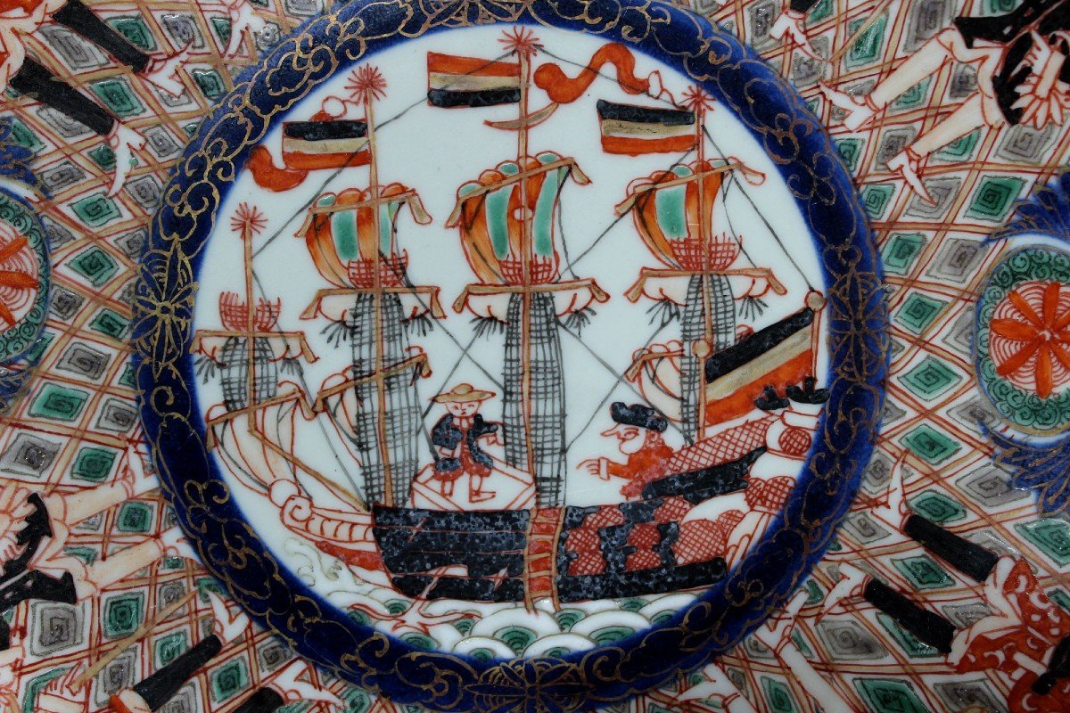 Porcelaine Japonaise Imari Antique navires noirs Nanban Hollandais  portugais 5 Pièces.-photo-6