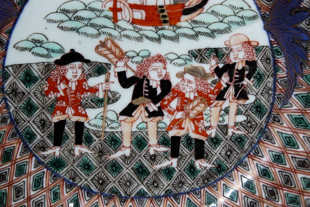 Porcelaine Japonaise Imari Antique navires noirs Nanban Hollandais  portugais 5 Pièces.-photo-8