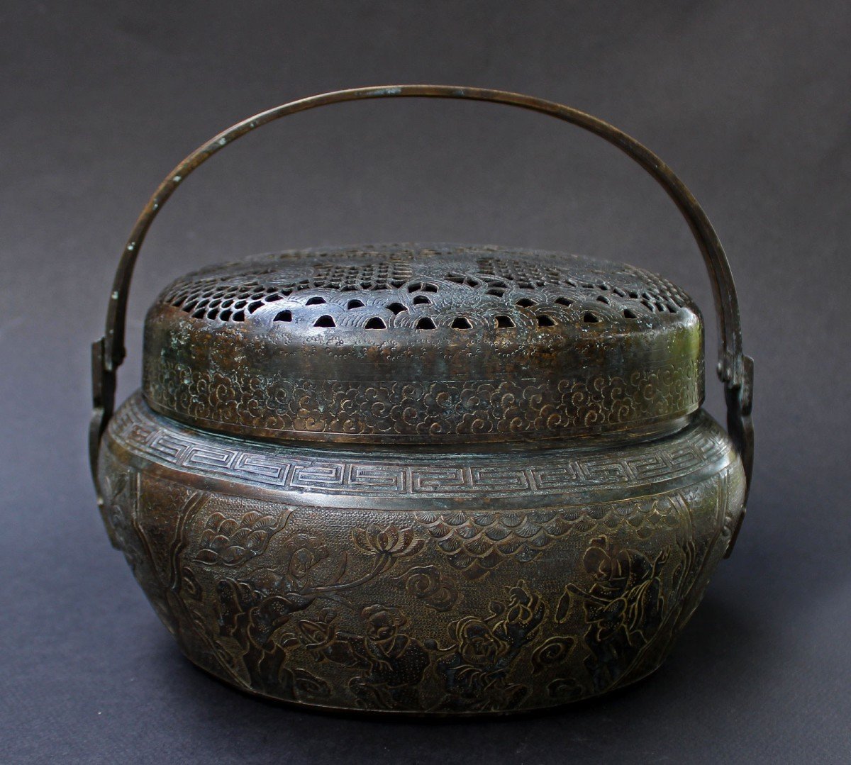 Ancienne Chaufferette Chauffe-mains En Bronze Chinois, Chine Brazier C19th-photo-4