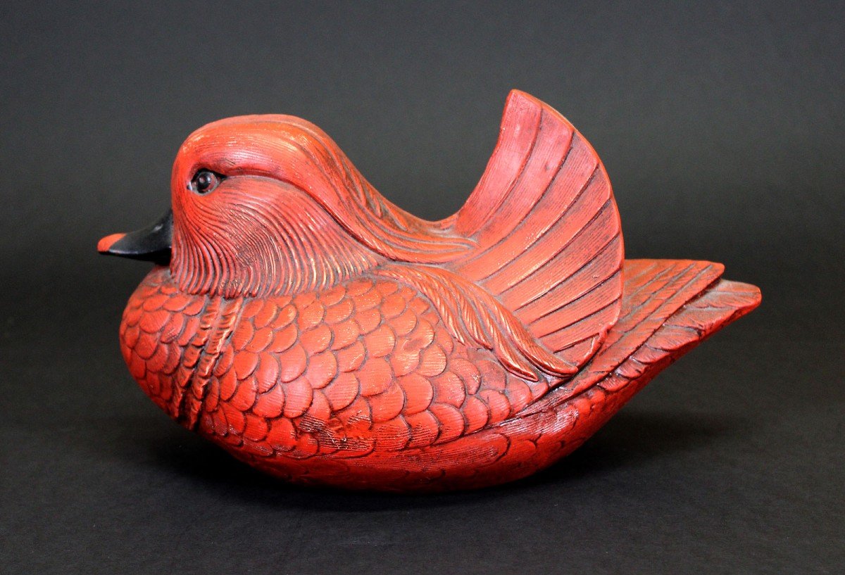 Canard Mandarin En Poterie Vintage Du Milieu Du Siècle Signé-photo-2