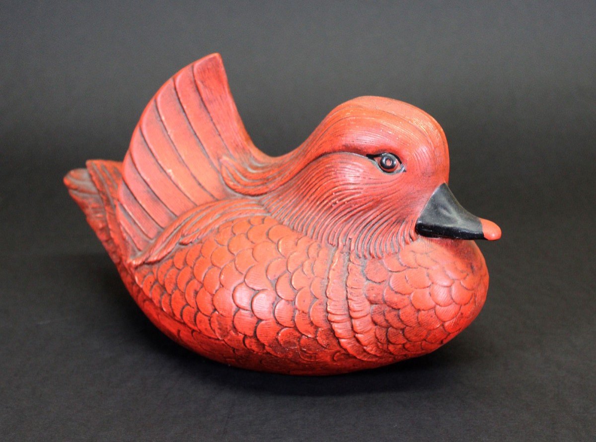 Canard Mandarin En Poterie Vintage Du Milieu Du Siècle Signé