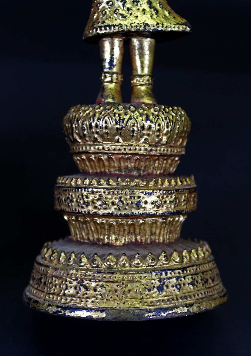 Déesse De LaTerre Thaïlandaise Protectrice De Bouddha Rattanakosin Bronze Doré Phra Mae Thorani-photo-4