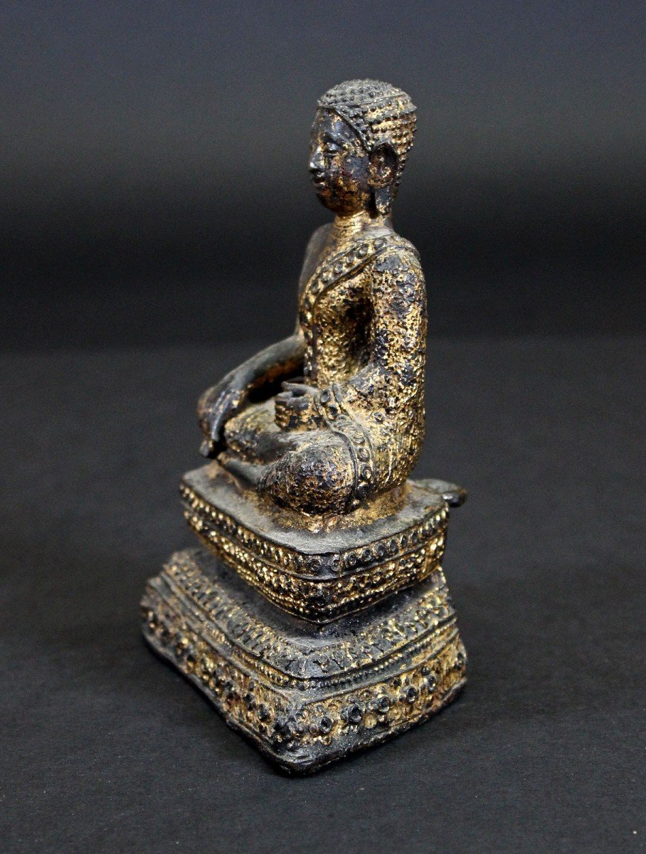 Joli Bouddha Thaïlandais Début Période Rattanakosin Bronze Doré Thaïlande -photo-4