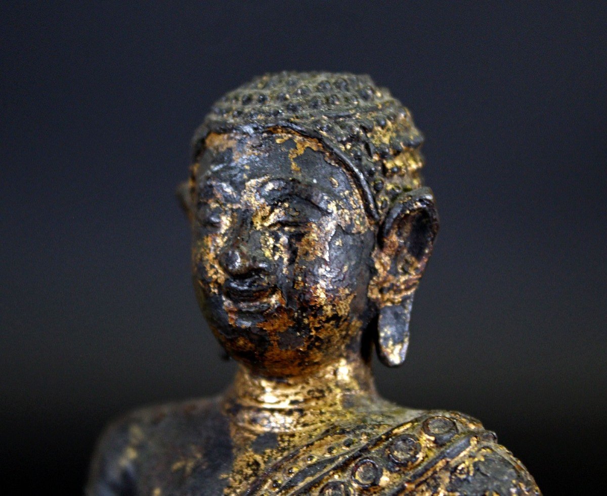 Joli Bouddha Thaïlandais Début Période Rattanakosin Bronze Doré Thaïlande -photo-1