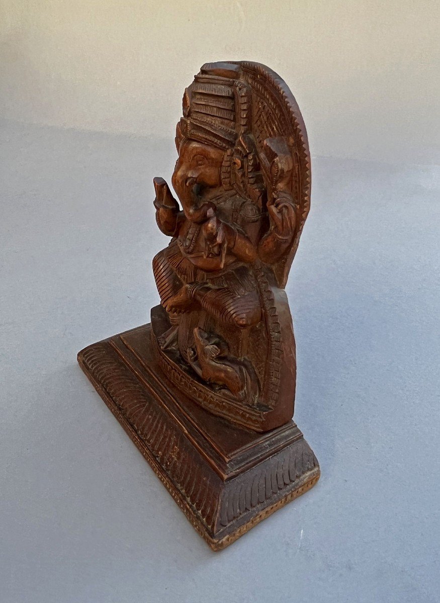 Antique Sandalwood Sculpture Ganesh, Elephant God  Indian Hindu Temple-photo-3