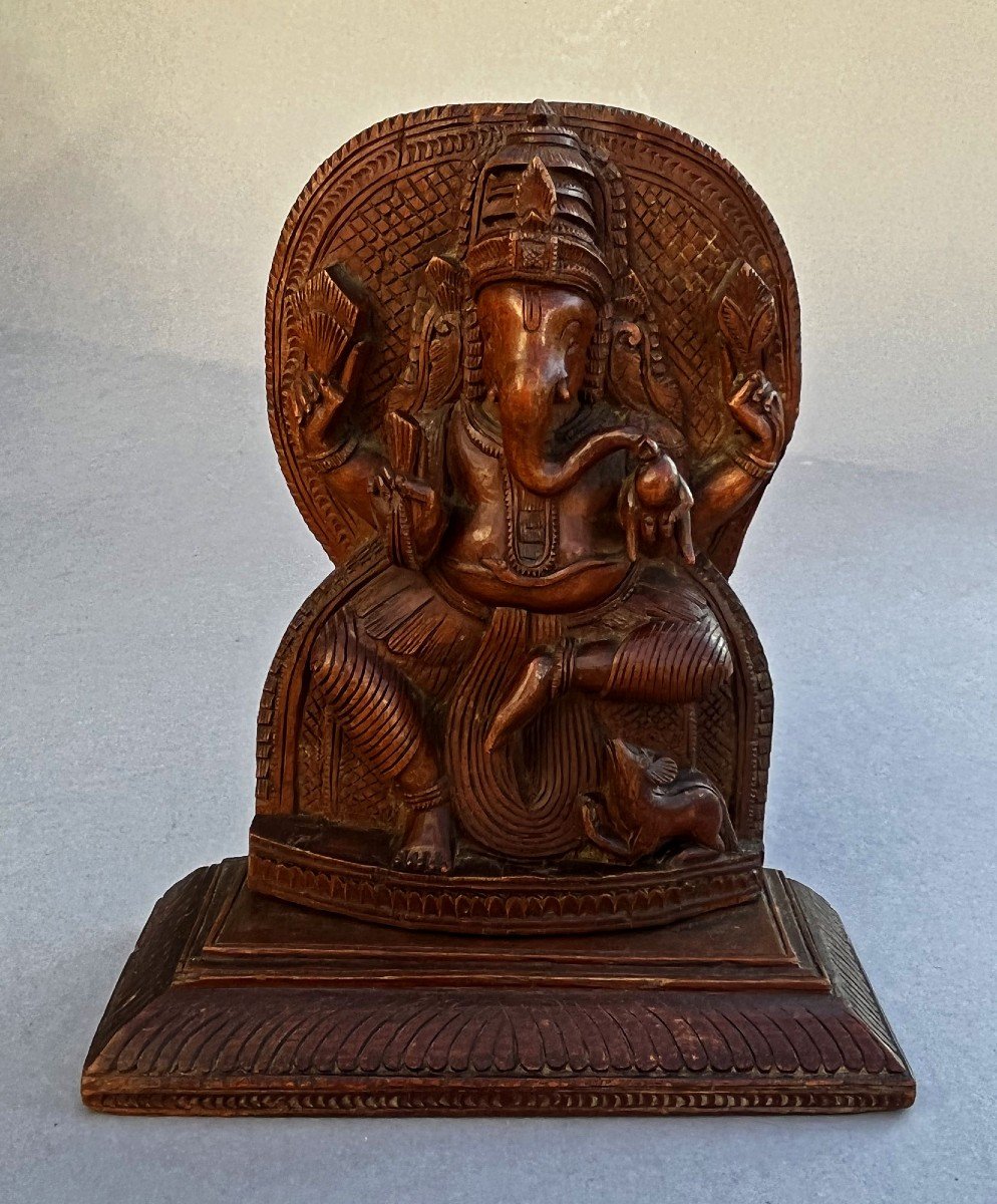 Antique Sandalwood Sculpture Ganesh, Elephant God  Indian Hindu Temple