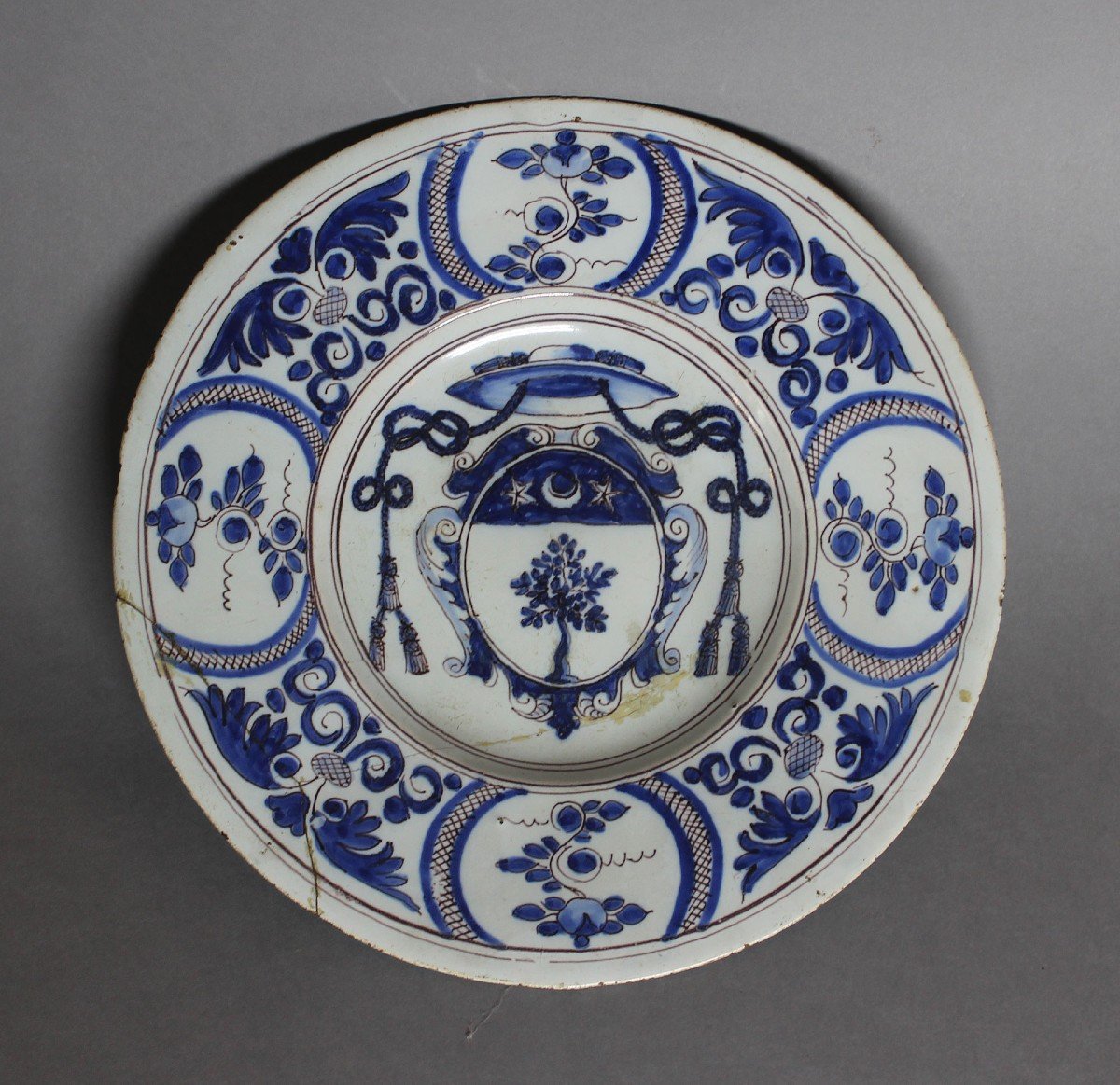 Interesting Armorial Dish  Coat Of Arms Antique French Faience  