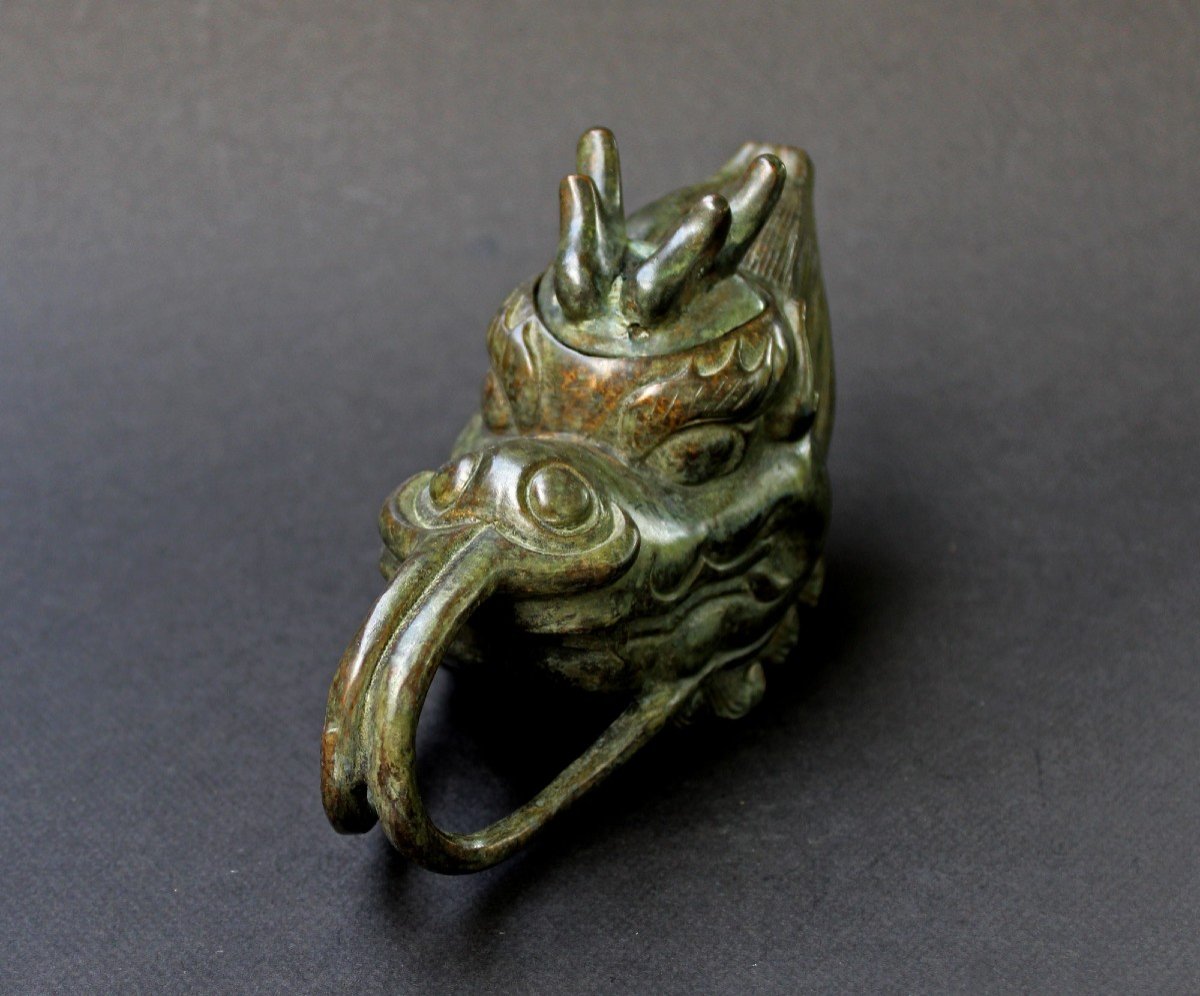 Antique Chinese Bronze Dragon Head Teapot Or Wine Pot-photo-4