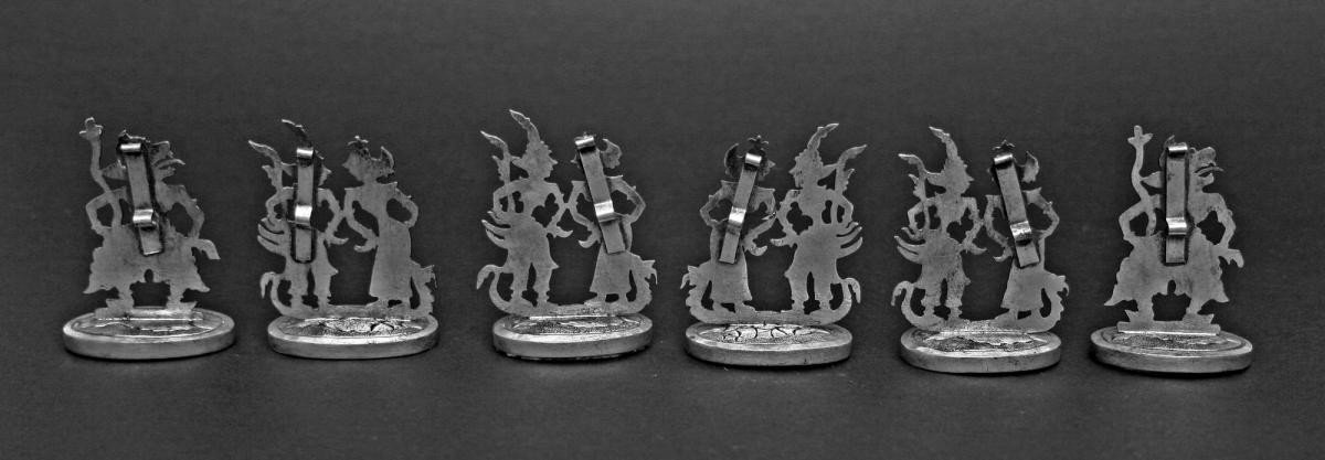 Set Of Six Antique Indonesian Silver Menu Holders, Javanese Shadow Puppet Java -photo-4