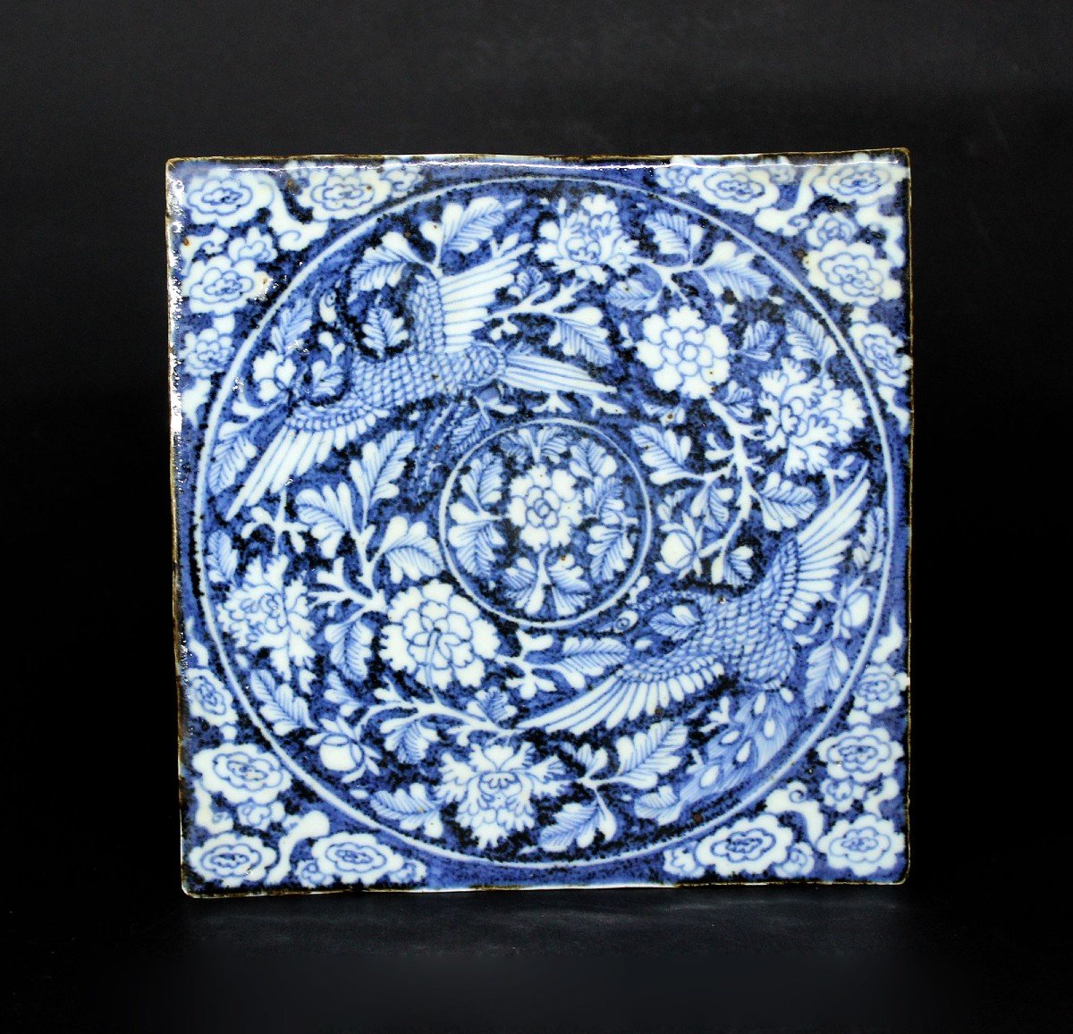 Large Antique Chinese Blue And White Porcelain Tile Ming Dynasty