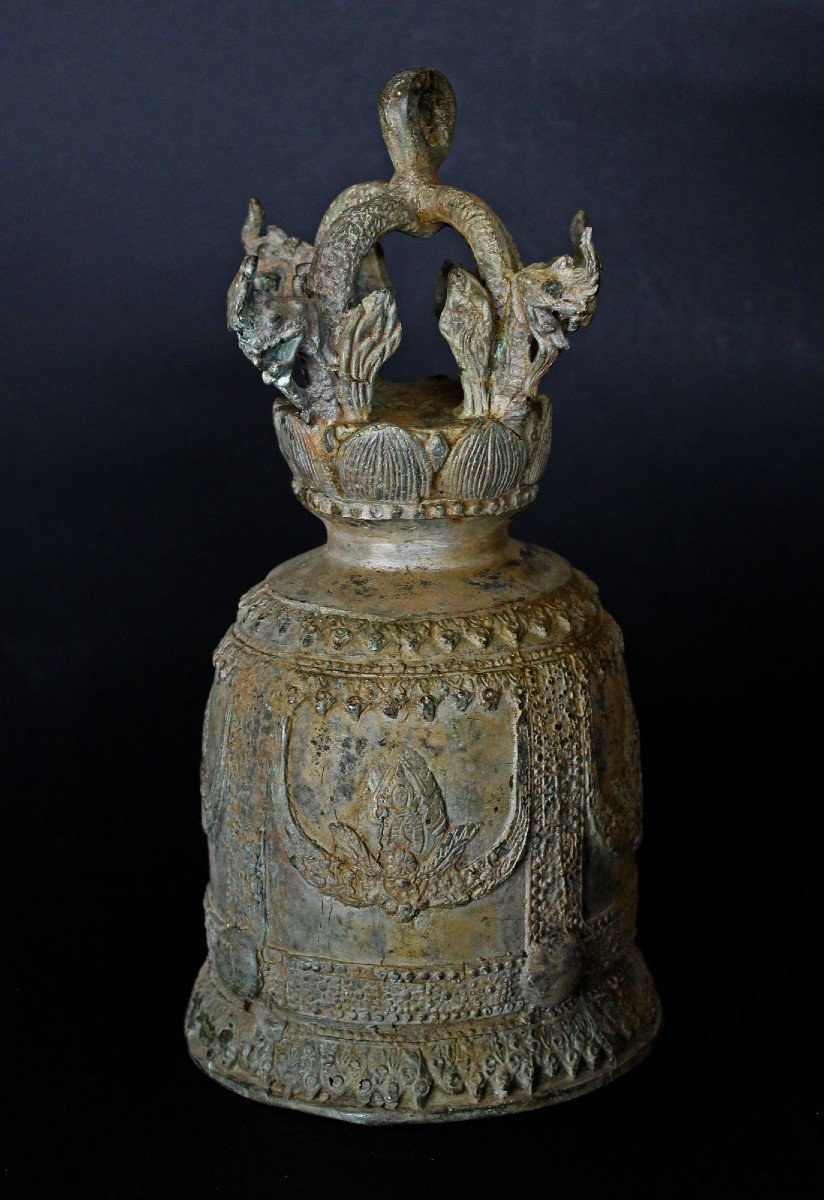 Antique Bronze Buddhist Temple Bell Khmer Or Thai -photo-3