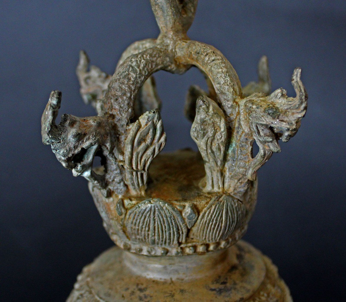 Antique Bronze Buddhist Temple Bell Khmer Or Thai -photo-4