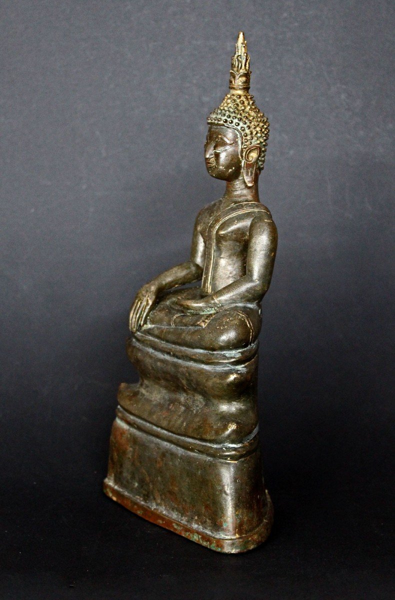 Bouddha Maravijaya Bumishparshamudra Bronze. Laos. Royaume De Bansaï Fong. 17ème Siècle.-photo-2