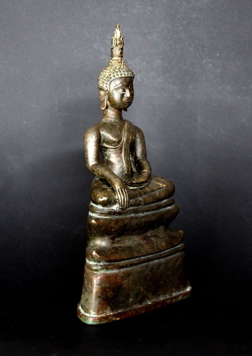 Bouddha Maravijaya Bumishparshamudra Bronze. Laos. Royaume De Bansaï Fong. 17ème Siècle.-photo-4