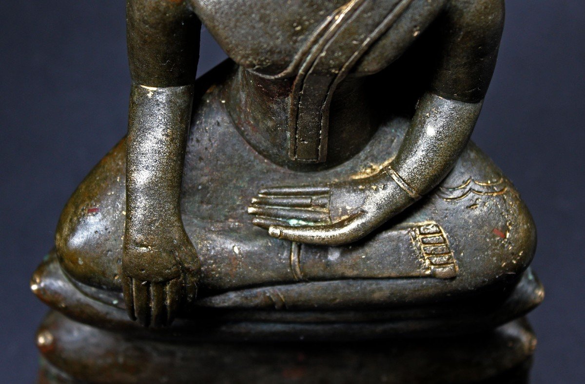 Bouddha Maravijaya Bumishparshamudra Bronze. Laos. Royaume De Bansaï Fong. 17ème Siècle.-photo-3