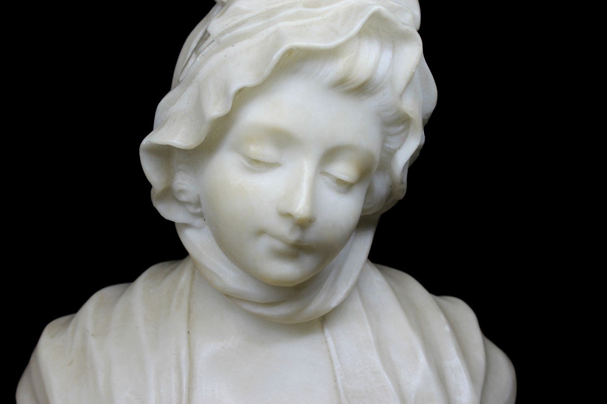 Jean-baptiste Greuze After: Bust Of A Young Girl In Alabaster-photo-2