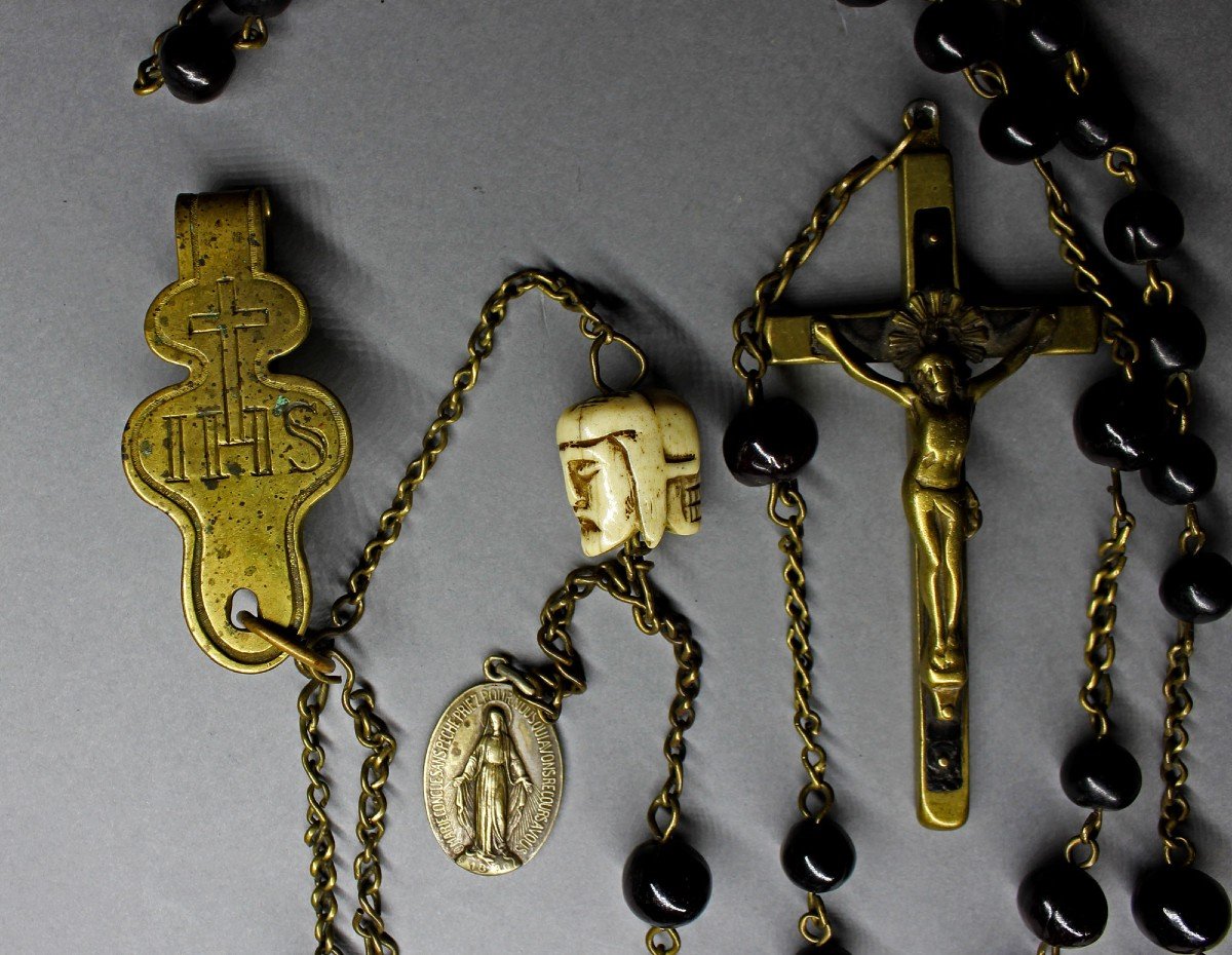 Large Impressive Antique French Catholic Rosary Jesus Christ-photo-3